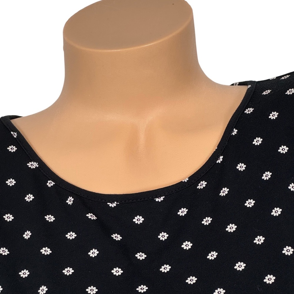 J. Jill Wearever Sleeveless Tunic Top Black White Daisy Floral Scoop Neck Large - Picture 3 of 9